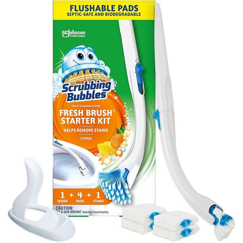 Lot‎ 4 Pack of Scrubbing Bubbles Toilet Bowl Brush, Holder & Cleaner Refill Pads